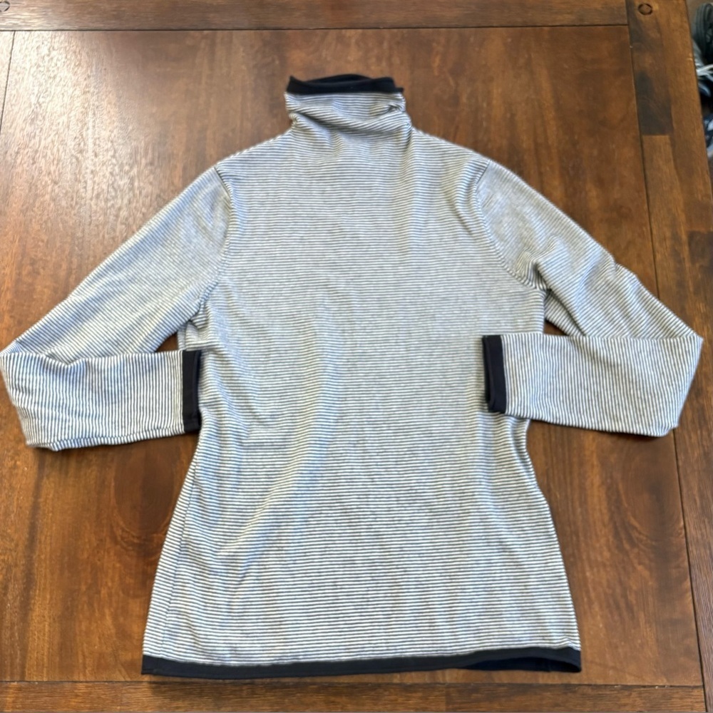 Duluth Trading Co Coolmax Mock Neck Striped Sweater Black Cream  Women M